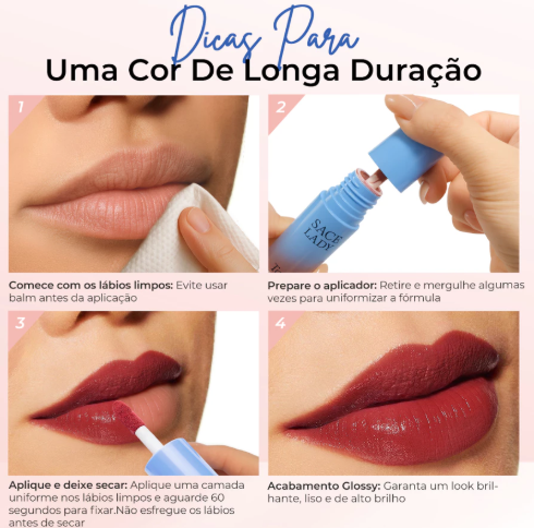 Gloss Labial Brilhante SACE LADY Não Pegajoso 16H Sem Transferência Brilho Vítreo