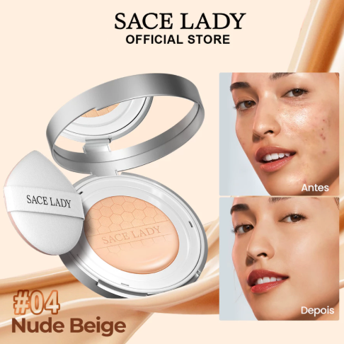 Base Líquida Cushion Corretivo Foundation SACE LADY FPS30 Creme Alta Cobertura Aplicação Fácil