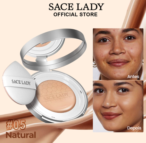 Base Líquida Cushion Corretivo Foundation SACE LADY FPS30 Creme Alta Cobertura Aplicação Fácil