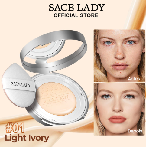 Base Líquida Cushion Corretivo Foundation SACE LADY FPS30 Creme Alta Cobertura Aplicação Fácil