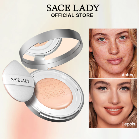 Base Líquida Cushion Corretivo Foundation SACE LADY FPS30 Creme Alta Cobertura Aplicação Fácil