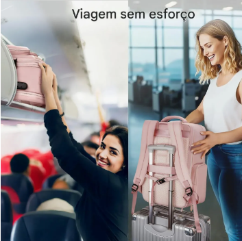 Mochila de Viagem Taygeer 1727 c/ Compressão a Vácuo e Notebook 17" Rosa