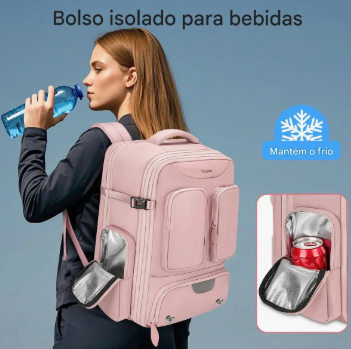 Mochila de Viagem Taygeer 1727 c/ Compressão a Vácuo e Notebook 17" Rosa