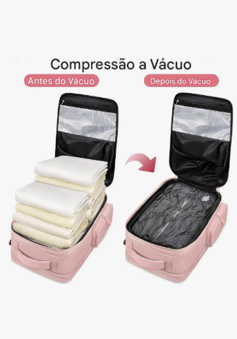 Mochila de Viagem Taygeer 1727 c/ Compressão a Vácuo e Notebook 17" Rosa